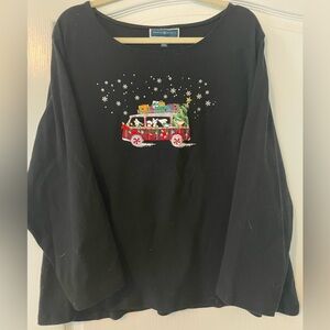 Karen Scott Black Sweater with Festive Design
